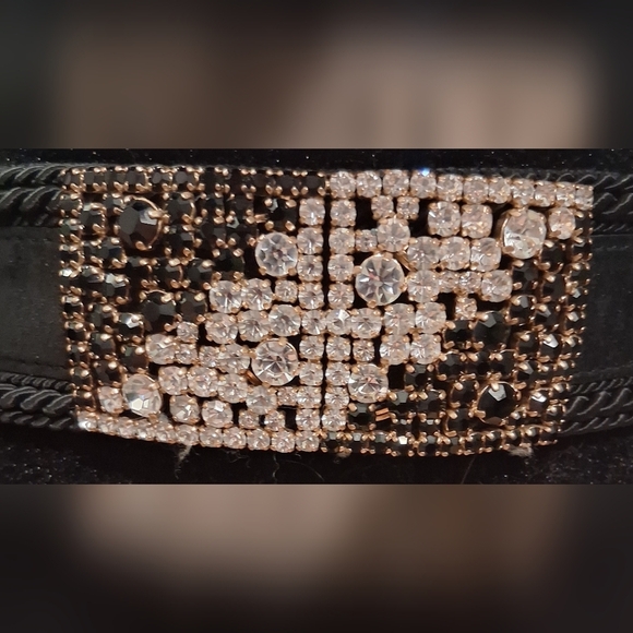EUC Vintage 80s Gutos Black & Clear Crystal Embedded Suede Braid Rope Belt 30in main image 6